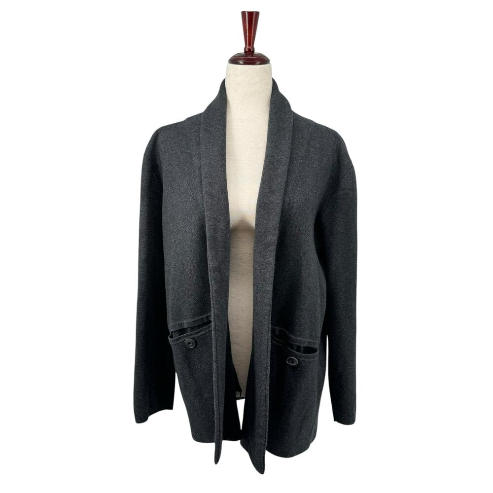 J Crew Open Front Camille Sweater Blazer‎ Jacket Medium Button Pockets Grey